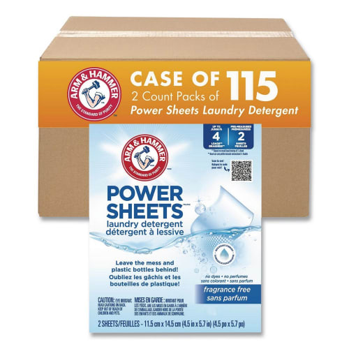 Arm & Hammer Power Laundry Detergent Sheets, Free & Clear 115/2ct